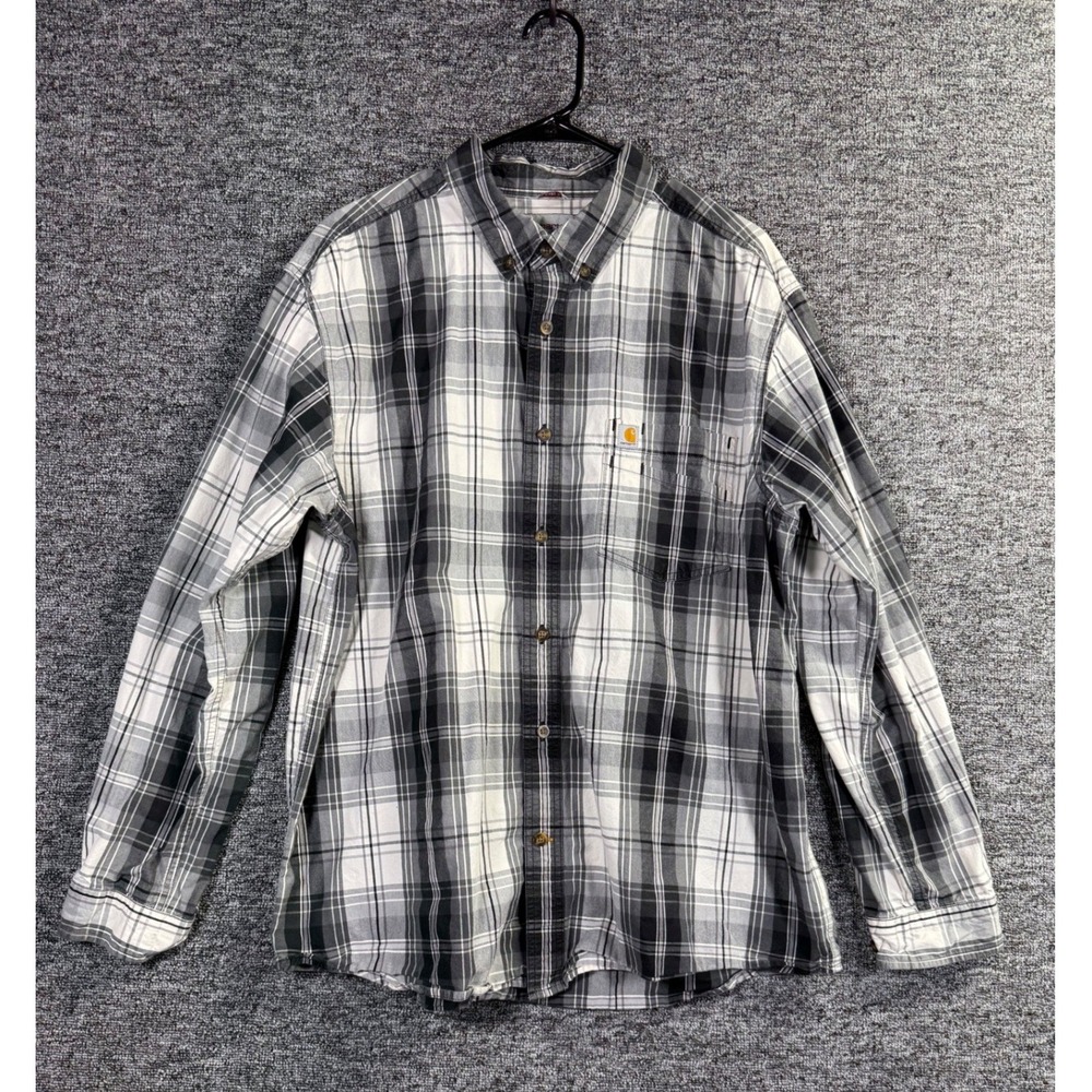 Carhartt Mens Relaxed Fit Plaid Button Down Shirt Black White Gray XL 103351 001